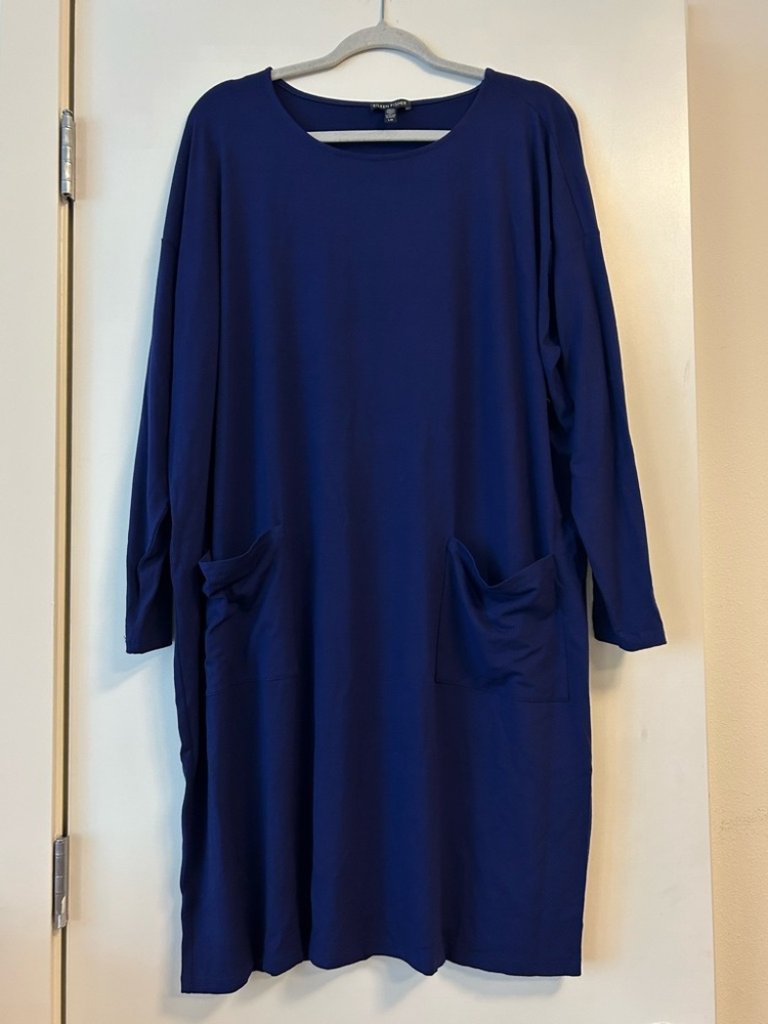 Eileen Fisher Tunic Dress Large Lagenlook Stretch Comfort Knit Jersey Pockets